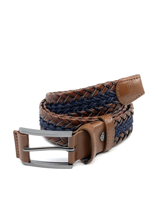 Men's Belt Leather Knitted Blue