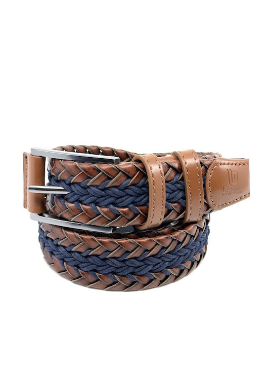 Men's Belt Leather Knitted Blue