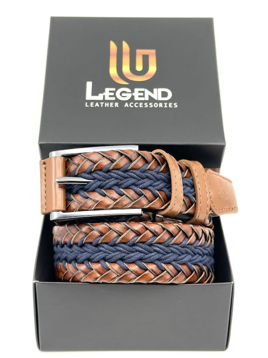 Men's Belt Leather Knitted Blue