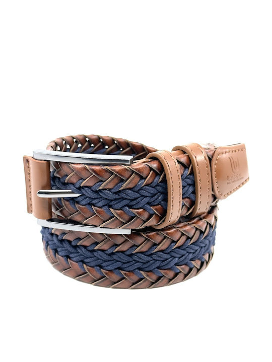 Men's Belt Leather Knitted Blue