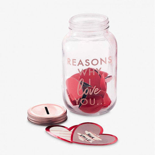 Glass Vase Foil Hearts Reasons Why I Love You 9x18cm Gingerray