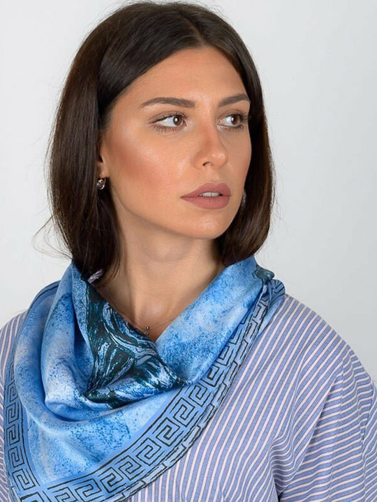 Kalfas Luxury Silk Σουφλιώτικο Γυναικείο Μεταξωτό Φουλάρι Μπλε
