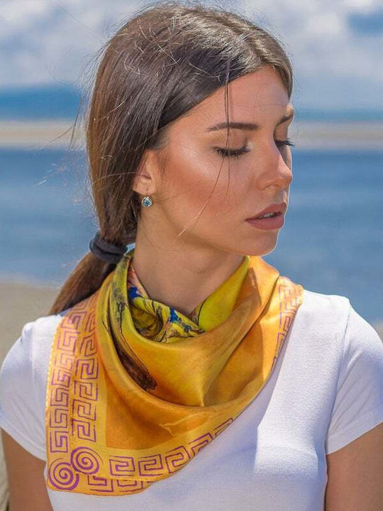 Kalfas Luxury Silk Soufliotiko Women's Silk Scarf Yellow