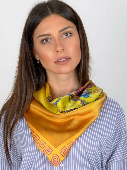 Kalfas Luxury Silk Soufliotiko Women's Silk Scarf Yellow