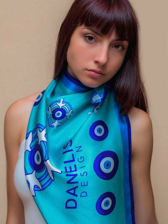 Kalfas Luxury Silk Handmade Scarf Danelis Design – Women's Silk Scarf Light Blue