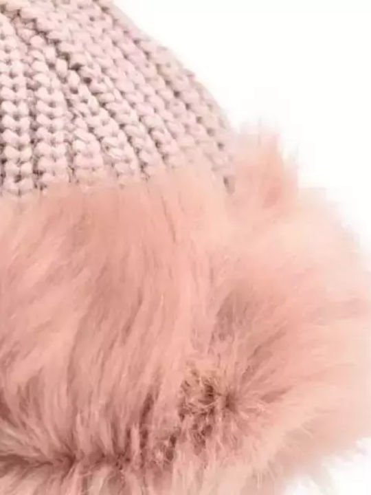 Pom Pom Beanie Γυναικείος Σκούφος Πλεκτός σε Ροζ χρώμα