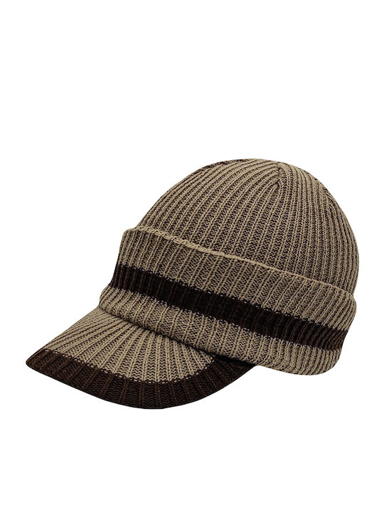 Beanie Ανδρικός Σκούφος με Rib Πλέξη σε Καφέ χρώμα
