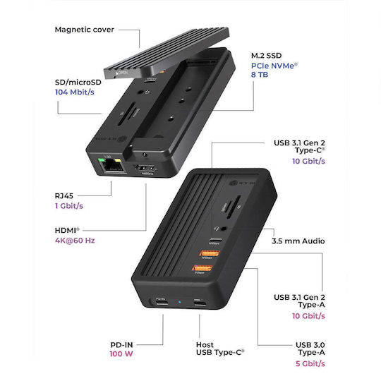 Icy Box USB-C Docking Station με HDMI 4K PD Ethernet Μαύρο (IB-DK4072M-CU31)