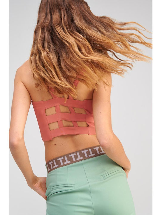Γυναικείο Καλοκαιρινό Crop Top με Τιράντες Κοραλί