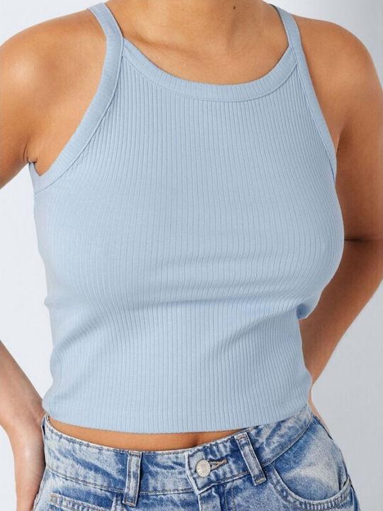 27020104 Damen Sommer Crop Top Baumwolle Ärmellos mit Neckholder Light Blue