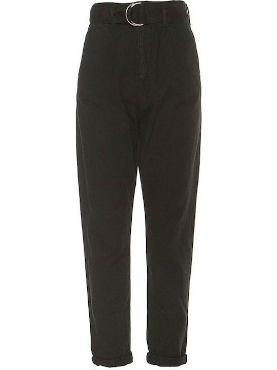High Waist Women's Jean Trousers in Paperbag Fit Black