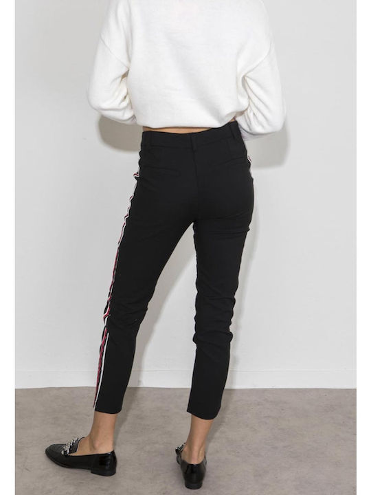 Damen Stoff Hose Gestreift Black.
