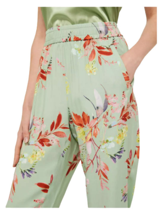 Women's Fabric Trousers Floral Green