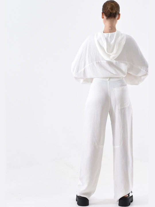 Women's Fabric Trousers in Straight Line Off-white.