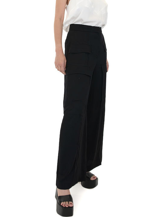 Damen Stoff Cargo Hose Schwarz