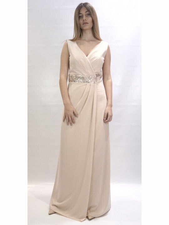 Summer Maxi Dress for Wedding - Christening with Beige Lace