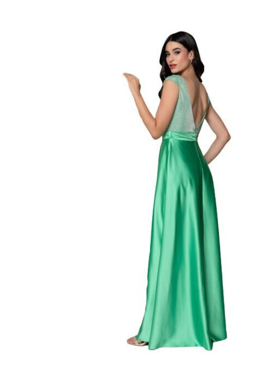 Maxi Dress for Wedding - Christening Satin Open Back Green