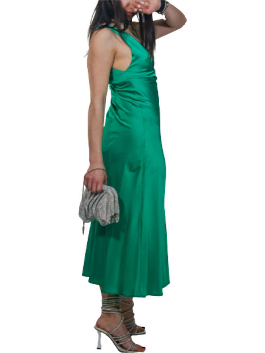 Summer Midi Evening Dress Satin Green