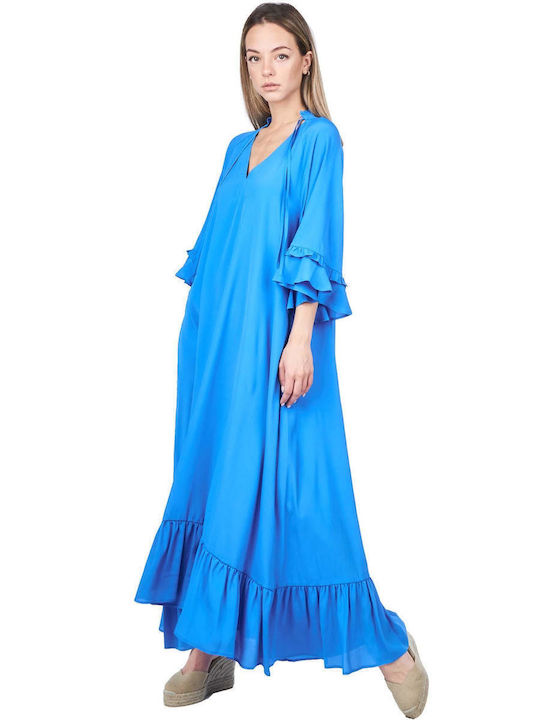 Maxi Damenkleid mit Rüschen Blauer