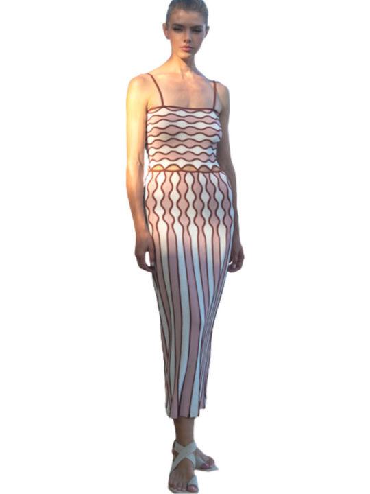 Summer Midi Dress ECRU&RED&PINK