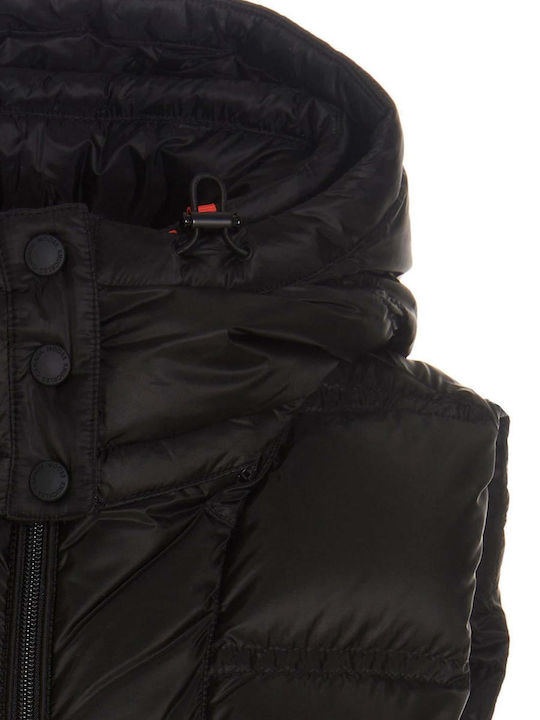 Women's Short Puffer Jacket for Spring or Autumn with Hood Black