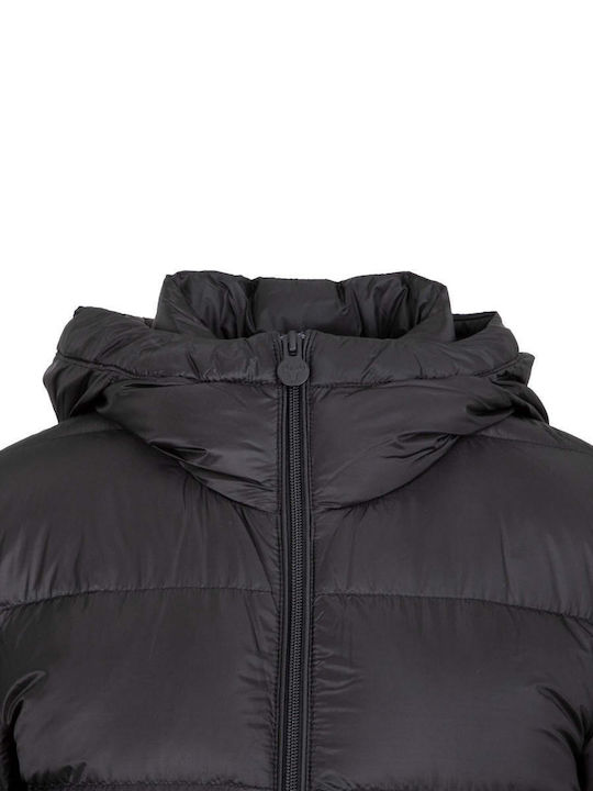Women's Long Puffer Jacket for Winter with Hood Black
