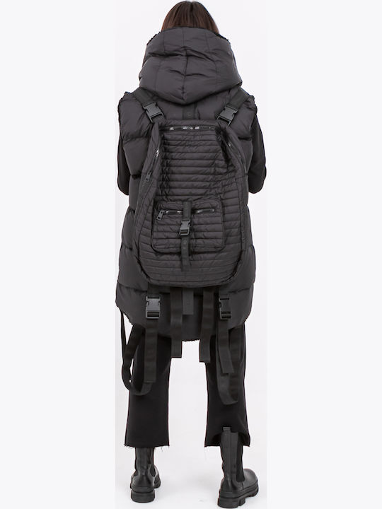 Women's Long Puffer Jacket for Winter with Hood Black