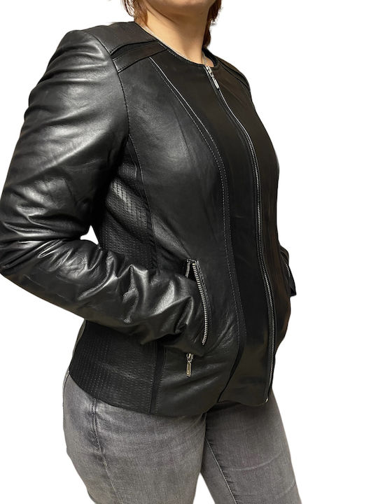 Δερμάτινο Γυναικείο Biker Jacket Μαύρο