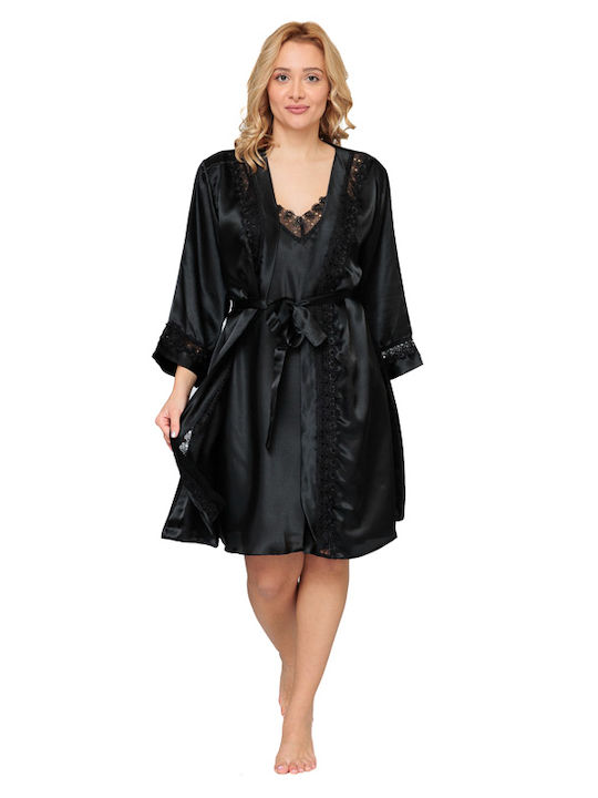 Moongirl Summer Bridal Women's Robe with Nightdress Black