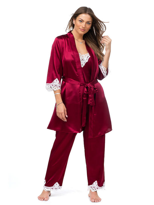 Winter Women's Robe with Pyjama Bordeaux