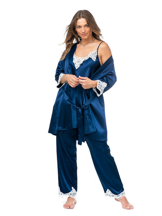 Winter Damen Robe mit Pyjama Blue