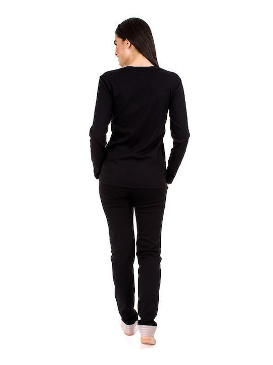 Amelie Winter Damen Pyjama-Set Black, Pink