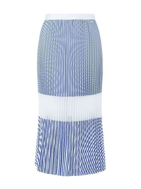Plissiert Hoch tailliert Midi Rock White-Blue