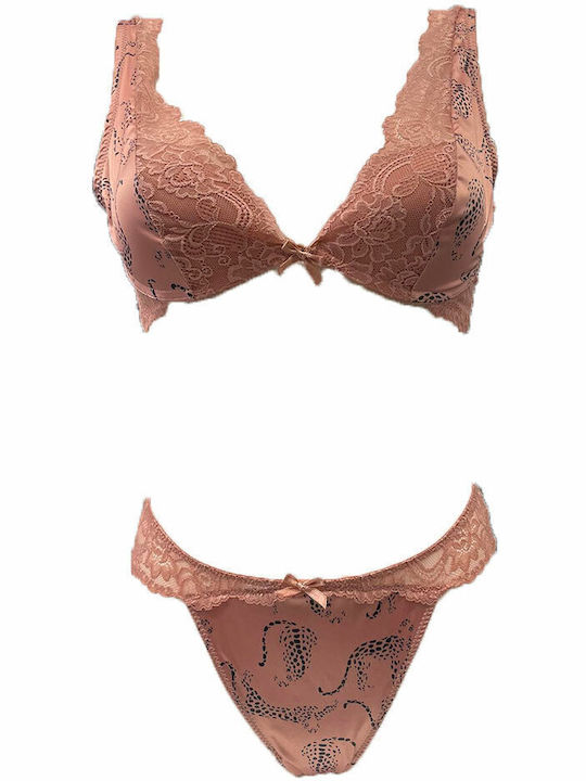 Love And Bra Дантелен Комплект Дамско Бельо Сутиени с Бразилско Pink