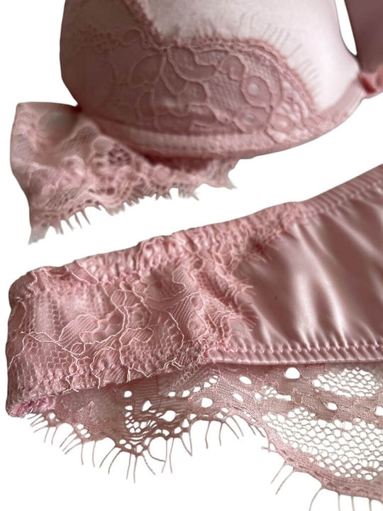 Lormar Lace Underwear Set with Bra & Brazil soft pink
