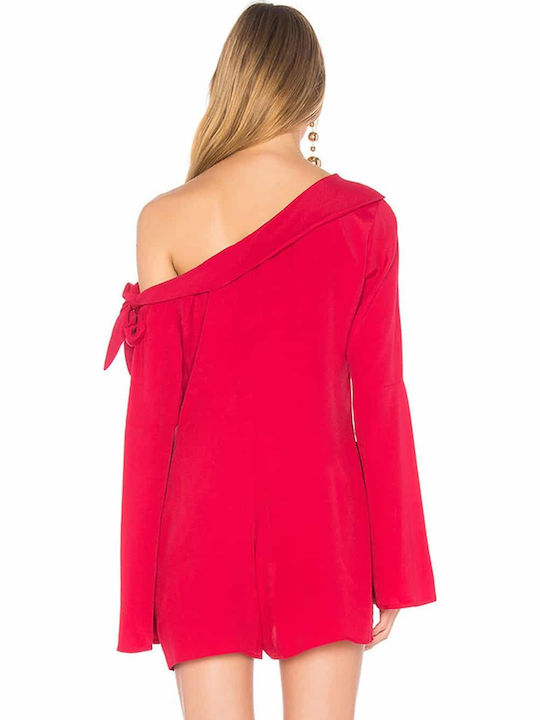 Damen Langärmelig Einteiler Shorts Red