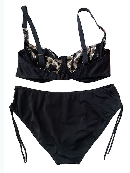 Set Bikini Ψηλόμεσο Animal Print Μαυρο