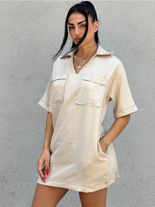 Καλοκαιρινό Mini Φόρεμα Μπεζ