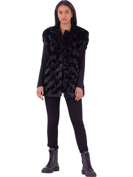 Women's Sleeveless Short Fur Black (200451/BLACK)