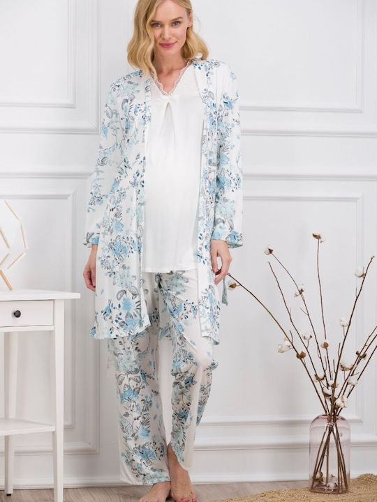 Arnetta Damen Pyjama mit Morgenmantel Schwangerschaft in Hellblau Farbe