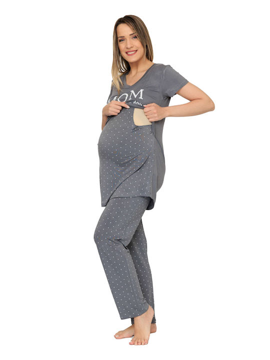 Angel's Secret Set pijamale de maternitate și alăptare în culoarea Gri