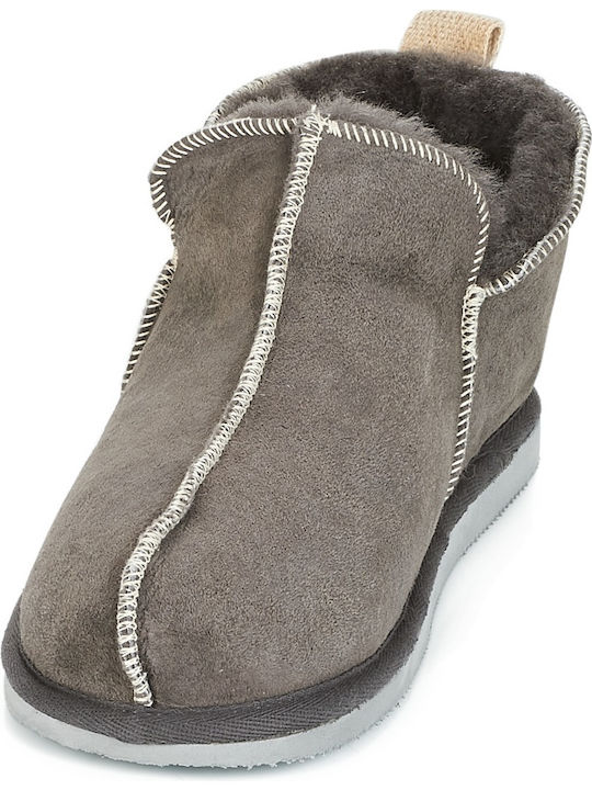 Geschlossene Lederne Winterliche Herrenhausschuhe Gray