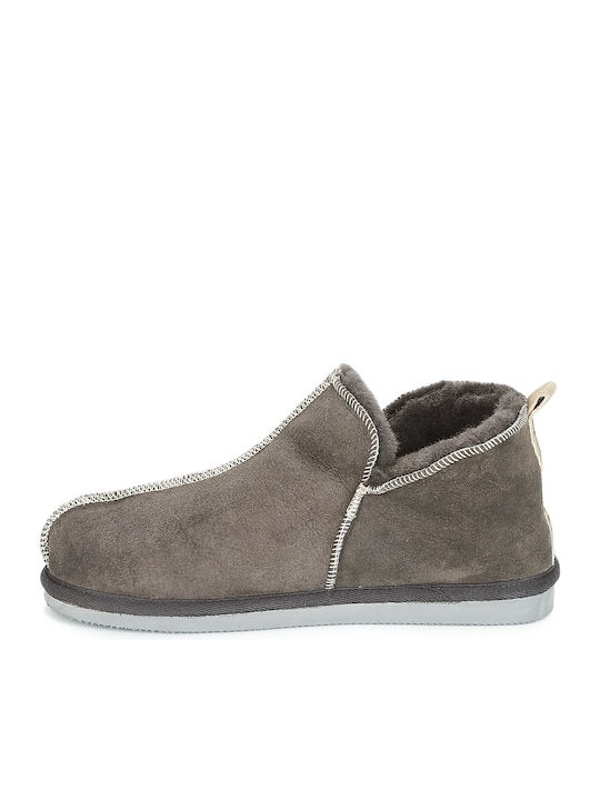Geschlossene Lederne Winterliche Herrenhausschuhe Gray