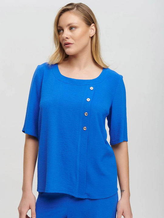 Women's Blouse Short Sleeve Royal Blue