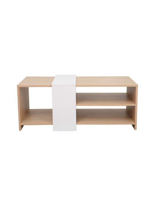 Rectangular Central Coffee Table Cozeto from Solid Wood Natural White W100xD53xH41.5cm