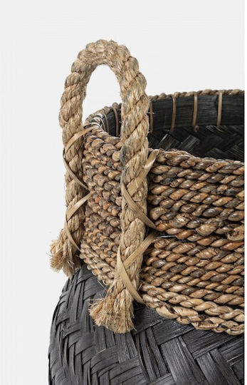 Priscilla L Διακοσμητικό Καλάθι Rattan με Χερούλια Μαύρο