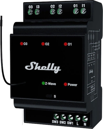 Shelly Qubino Wave Pro 3 Z-wave 3 Καναλιών Ρελέ Ράγας Din Wavepro3