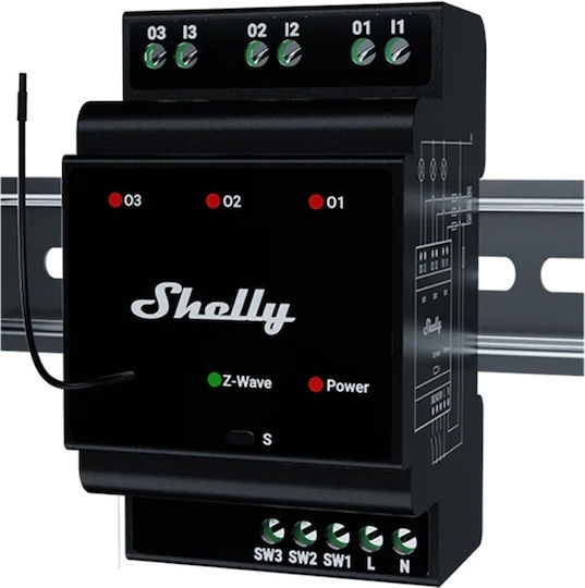 Shelly Qubino Wave Pro 3 Z-wave 3 Καναλιών Ρελέ Ράγας Din Wavepro3
