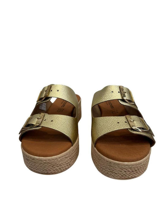 Anatomic Women's Leather Platform Wedge Sandals Gold