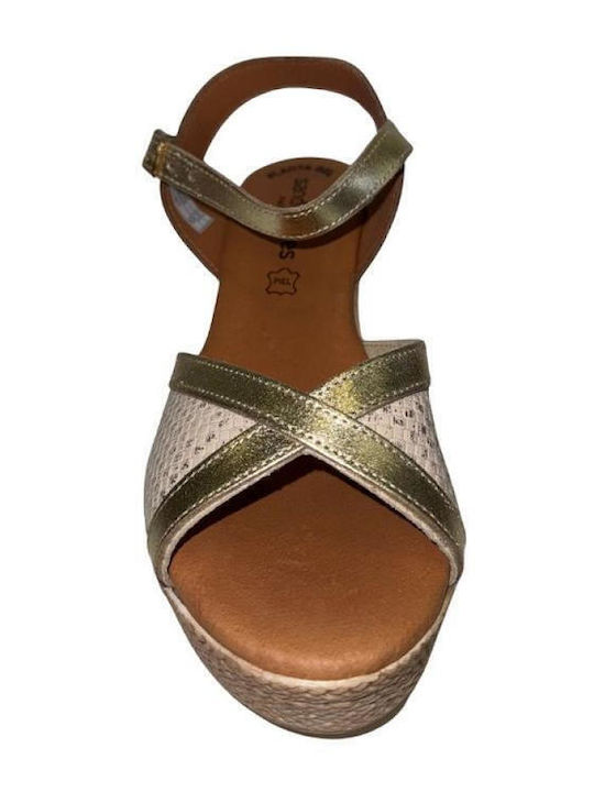Women's Leather Ankle Strap Platforms Beige